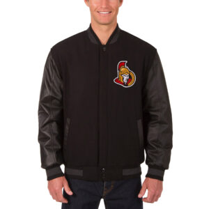 Men's JH Design Black Ottawa Senators Reversible Wool & Leather Full-Snap Jacket