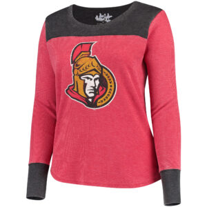 Women's Touch Red/Black Ottawa Senators Plus Size Blindside Tri-Blend Long Sleeve Thermal T-Shirt