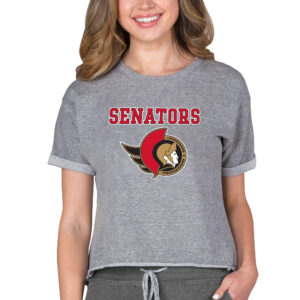 Women's Concepts Sport Heather Gray Ottawa Senators Tri-Blend Mainstream Terry Short Sleeve Sweatshirt Top