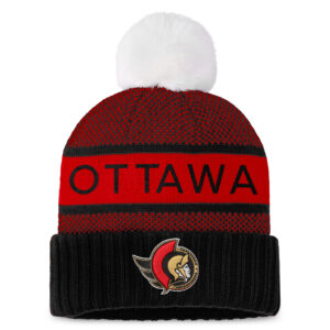 Women's Fanatics Branded Black/Red Ottawa Senators Authentic Pro Rink Cuffed Knit Hat with Pom