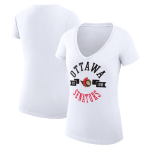 Women's G-III 4Her by Carl Banks White Ottawa Senators City Graphic V-Neck Fitted T-Shirt