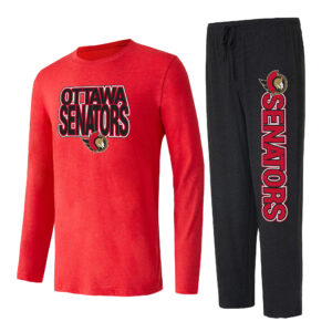 Men's Concepts Sport Black/Red Ottawa Senators Meter Long Sleeve T-Shirt & Pants Sleep Set