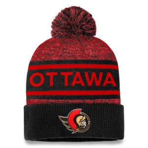 Men's Fanatics Branded Black/Red Ottawa Senators Authentic Pro Cuffed Knit Hat with Pom