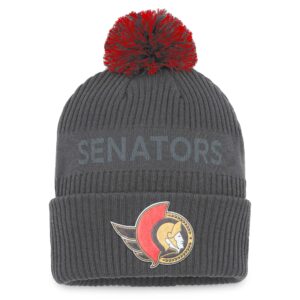 Men's Fanatics Branded Charcoal Ottawa Senators Authentic Pro Home Ice Cuffed Knit Hat with Pom