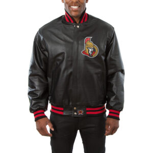 Men's JH Design Black Ottawa Senators Big & Tall All-Leather Jacket with Front Leather Logo